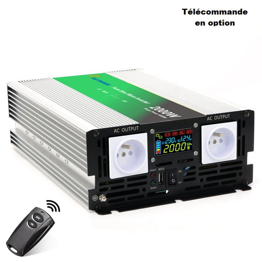Convertisseur 12V 220V Pur Sinus 2000W + USB 5V – Haute Puissance Batterie et Solaire