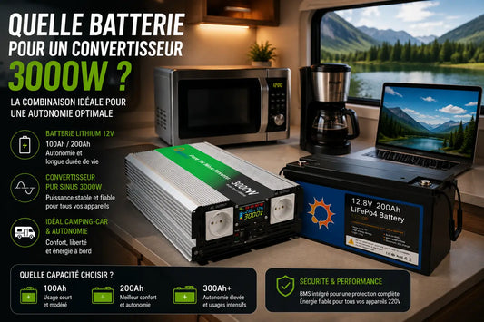 Batterie lithium pour convertisseur pur sinus 3000W en camping-car et installation solaire autonome
