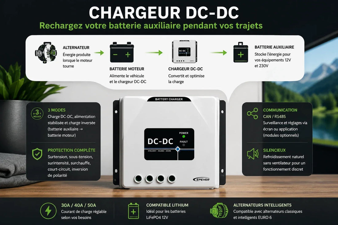 Chargeur DC-DC booster EPEVER pour batterie auxiliaire de camping-car et van