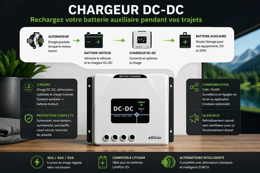 Chargeur DC-DC booster EPEVER pour batterie auxiliaire de camping-car et van