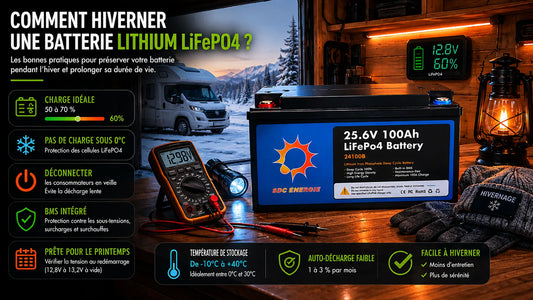 Batterie lithium LiFePO4 hivernée dans un camping-car avec conseils de stockage et protection contre le froid