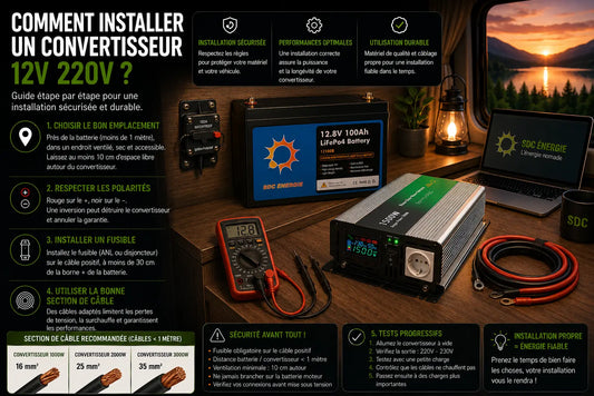 Installation d’un convertisseur 12V 220V pur sinus avec batterie lithium dans un camping-car aménagé