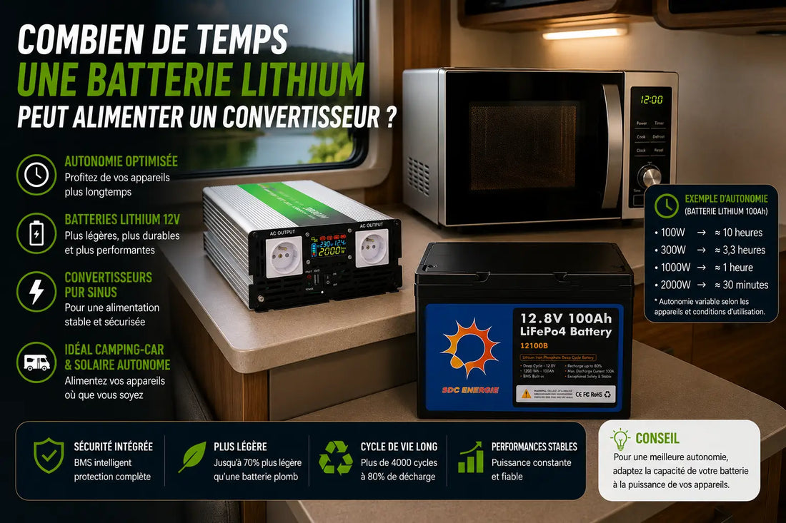 Micro-ondes alimenté par un convertisseur 12V 220V dans un camping-car