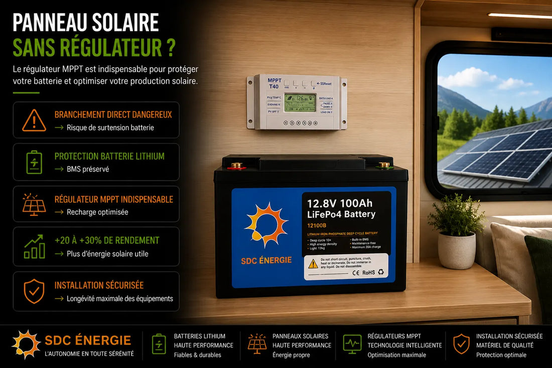 Régulateur MPPT avec batterie lithium et panneaux solaires pour installation autonome sécurisée