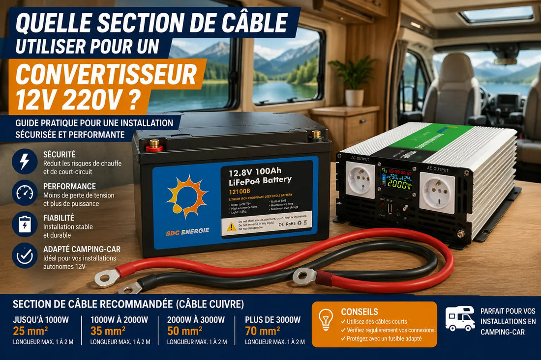 Section de câble pour convertisseur 12V 220V en camping-car