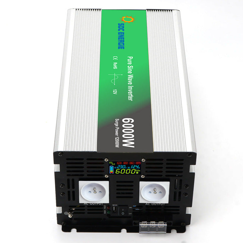 Convertisseur 12V 220V Pur Sinus 6000W + USB 5V – Puissance Maximale Installation Solaire